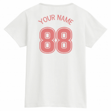背番号とアーチ型の名前を入れられるTシャツをオンデマンド転写でオリジナルプリント　チームウェア・グッズのテンプレート　PrintstarヘビーウェイトTシャツ（レディース）の無料デザインテンプレート
