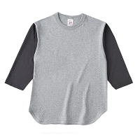 グレー Cross Stitch 6.2oz オープンエンド ベースボール 七分袖Tシャツ