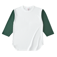 グリーン Cross Stitch 6.2oz オープンエンド ベースボール 七分袖Tシャツ