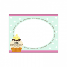 カップケーキのイラスト入りファブリックパネルをオリジナルでプリント　結婚祝いのテンプレート　横向きファブリックパネル（六つ切）の無料デザインテンプレート