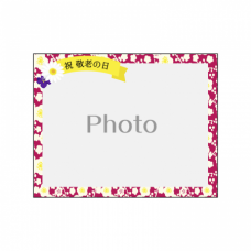 おばあちゃんへ赤い花柄フレームの写真パネルをオリジナルでプリント　敬老の日のテンプレート　横向きファブリックパネル（六つ切）の無料デザインテンプレート
