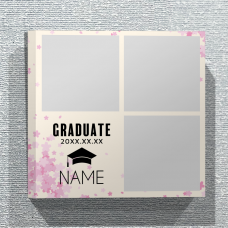 桜が舞う卒業帽のイラスト入りファブリックパネルをオリジナルでプリント　卒業祝いのテンプレート　正方形ファブリックパネル（30cm×30cm）の無料デザインテンプレート