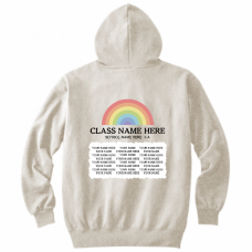 虹のロゴがおしゃれなクラスメイトの名入れパーカーをオリジナルでプリント　クラスTシャツのテンプレート