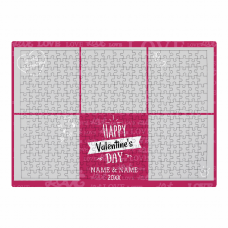 ピンクのフレームがおしゃれなバレンタインの写真パズルをオリジナルでプリント　バレンタインのテンプレート　ジグソーパズル（A3横型）の無料デザインテンプレート