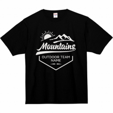 山のイラストとアウトドアのロゴ入りTシャツをシルクスクリーンでオリジナルでプリント　チームウェア・グッズのテンプレート