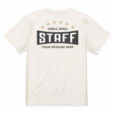 カジュアルロゴがおしゃれなスタッフTシャツをオリジナルでプリント　スタッフTシャツのテンプレート　United Athle 5.6oz Tシャツの無料デザインテンプレート