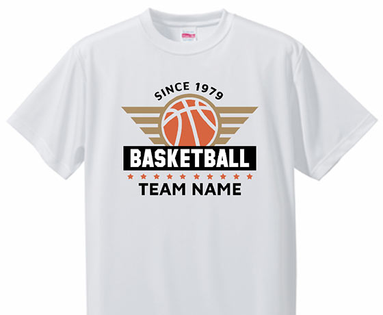 バスケットボールのイラストがポイントのチームTシャツをオンデマンド転写でオリジナルでプリント　運動系部活のテンプレート