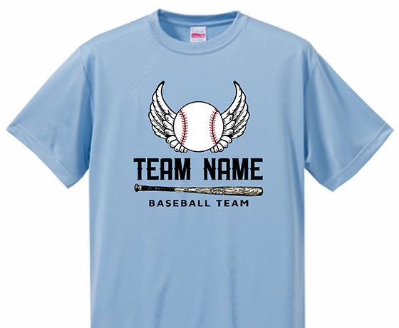 野球ボールと翼のロゴ入りチームTシャツをオンデマンド転写でオリジナルでプリント　運動系部活のテンプレート