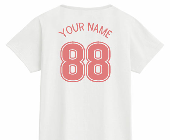 背番号とアーチ型の名前を入れられるTシャツをオンデマンド転写でオリジナルプリント　チームウェア・グッズのテンプレート