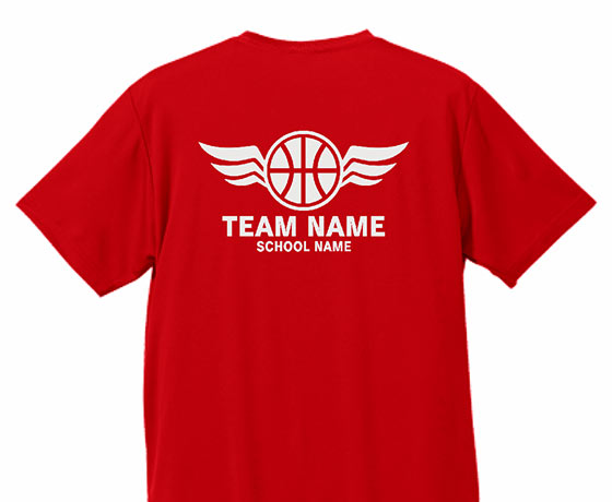 エンブレム風バスケットボールのロゴ入りTシャツをシルクスクリーンでオリジナルでプリント　運動系部活のテンプレート