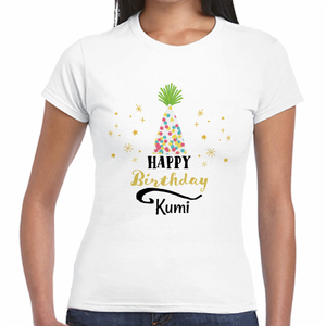 キラキラなバースデーコーンのイラスト入りTシャツをオリジナルでプリント 誕生日祝いのテンプレート