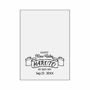 シンプルでおしゃれなリボンフレームの写真入りファブリックパネルをオリジナルでプリント 出産祝いのテンプレート