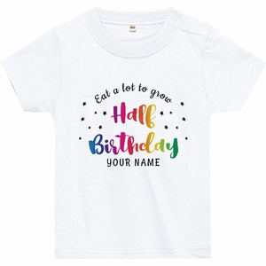 虹色のメッセージロゴ入りベビーTシャツをオリジナルでプリント ハーフバースデーのテンプレート