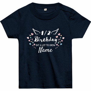 天使の羽とハートのイラスト入りベビーTシャツをオリジナルでプリント ハーフバースデーのテンプレート