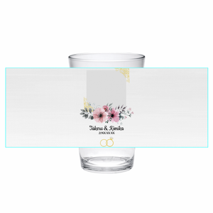 花のフレームにお二人の名前入りタンブラーグラスをオリジナルでプリント 結婚祝いのテンプレート