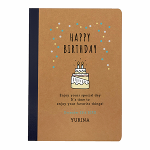 誕生日ケーキのイラストがかわいいリサイクルA5ノートをオリジナルでプリント 誕生日祝いのテンプレート