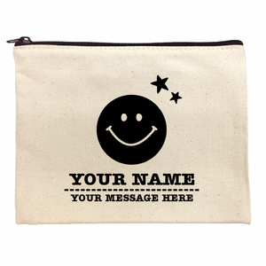 名前を入れられるスマイルマークのポーチをオリジナルでプリント 入学祝いのテンプレート