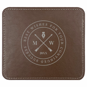 ペン先と矢のロゴがおしゃれなレザーマウスパッドをオリジナルでプリント 就職祝いのテンプレート