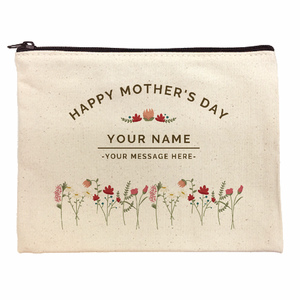 名前とメッセージを入れられる花柄のポーチをオリジナルでプリント 母の日のテンプレート