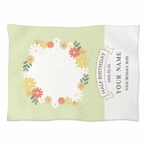 花のリースに写真を入れられるソフトブランケットをオリジナルでプリント ハーフバースデーのテンプレート