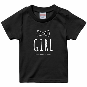 リボンのイラストとGIRLのロゴ入りTシャツをオリジナルでプリント 親子Tシャツのテンプレート