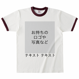 胸中央 ロゴ画像&黒文字 + 背中中央 ロゴ画像&黒文字 Cross Stitch オープンエンドマックスウェイト リンガーTシャツ シンプル名入れテンプレート