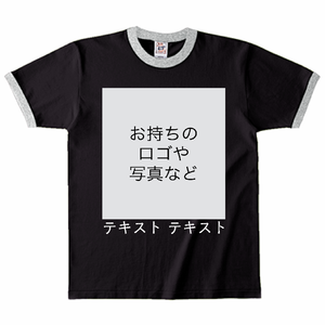 胸中央 ロゴ画像&白文字 + 背中中央 ロゴ画像&白文字 Cross Stitch オープンエンドマックスウェイト リンガーTシャツ シンプル名入れテンプレート