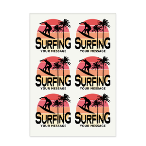サーフィンのイラストとメッセージ入りアイロン熱転写シート(6面付)をオリジナルでプリント アウトドア・レジャーのテンプレート