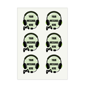 コントローラーとヘッドセットのイラスト入りアイロン熱転写シート(6面付)をオリジナルでプリント メンズデザインのテンプレート