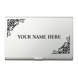 アンティーク風のフレームと名前入りアルミカードケースをオリジナルでプリント 就職祝いのテンプレート