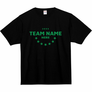 チーム名と星のライン入りシルクスクリーンプリントTシャツをシルクスクリーンでオリジナルでプリント チームウェア・グッズのテンプレート