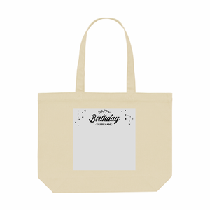 誕生日祝いのロゴがおしゃれな写真入れトートバッグをオリジナルでプリント 誕生日祝いのテンプレート