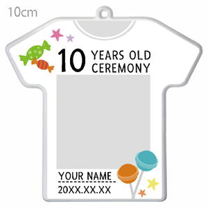 かわいいキャンディーのイラスト入りTシャツ型キーホルダーをオリジナルでプリント 二分の一成人式のテンプレート