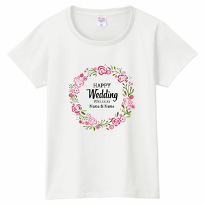花のリースがかわいいメッセージTシャツをオリジナルでプリント 結婚祝いのテンプレート