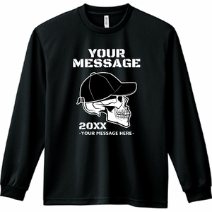 キャップを被ったスカルのイラスト入りロングTシャツをオリジナルでプリント メンズデザインのテンプレート