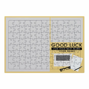 パソコンや文房具のイラスト入り写真フレームのパズルをオリジナルでプリント 転職祝いのテンプレート