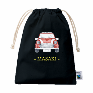 車のイラストがおしゃれな名前入り入学祝いの巾着をオリジナルでプリント 入学祝いのテンプレート