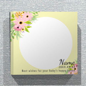 花のイラストがおしゃれなフレームの写真パネルをオリジナルでプリント 出産祝いのテンプレート