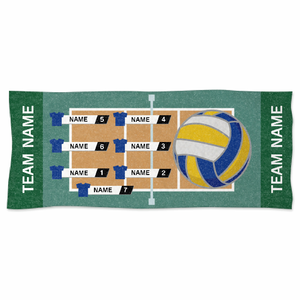 バレーボールコートのイラストとチームメンバーの名前入りタオルをオリジナルでプリント バレーボール・スポーツのテンプレート