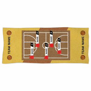 バスケットコートのイラストとチームメンバーの名前入り黄色のタオルをオリジナルでプリント バスケットボール・スポーツのテンプレート