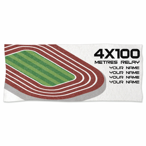 陸上トラックフィールドのイラストとチームメンバーの名前入りタオルをオリジナルでプリント 陸上・スポーツのテンプレート