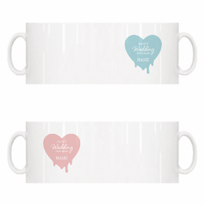 とろけるハートに名前を入れられるウェディングペアマグカップをオリジナルでプリント 結婚祝いのテンプレート