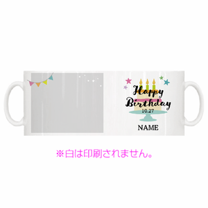 バースデーケーキのイラストと名入れの写真マグカップをオリジナルでプリント 誕生日祝いのテンプレート