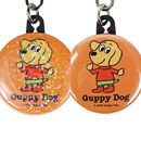 きらきら輝くラメホログラムを使用（左：本商品　右：通常の缶バッジキーホルダー）