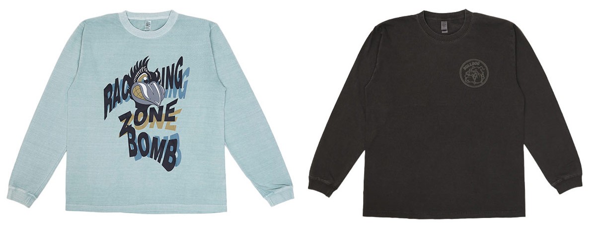 D-FACTORY 6.6oz ガーメントダイ長袖Tシャツ（1.6インチリブ）プリントあり横並び