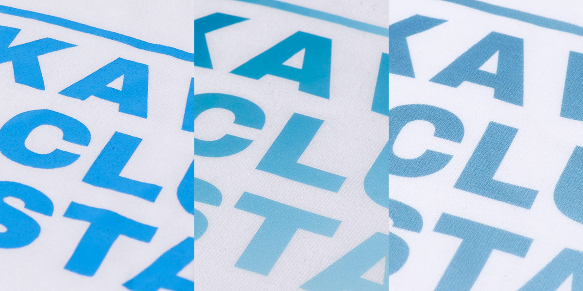 シルクスクリーン、オンデマンド転写、インクジェットプリントのプリントアップ画像