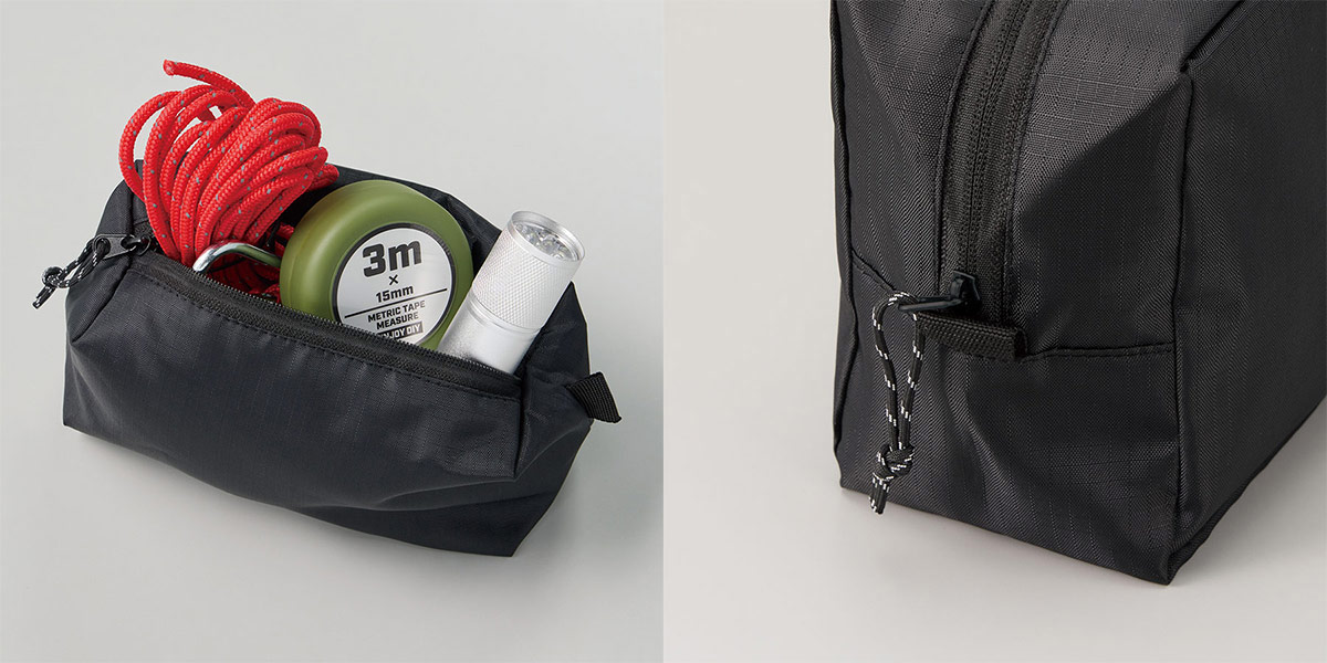 ポーチ収納例・ファスナーとサイドループ部分