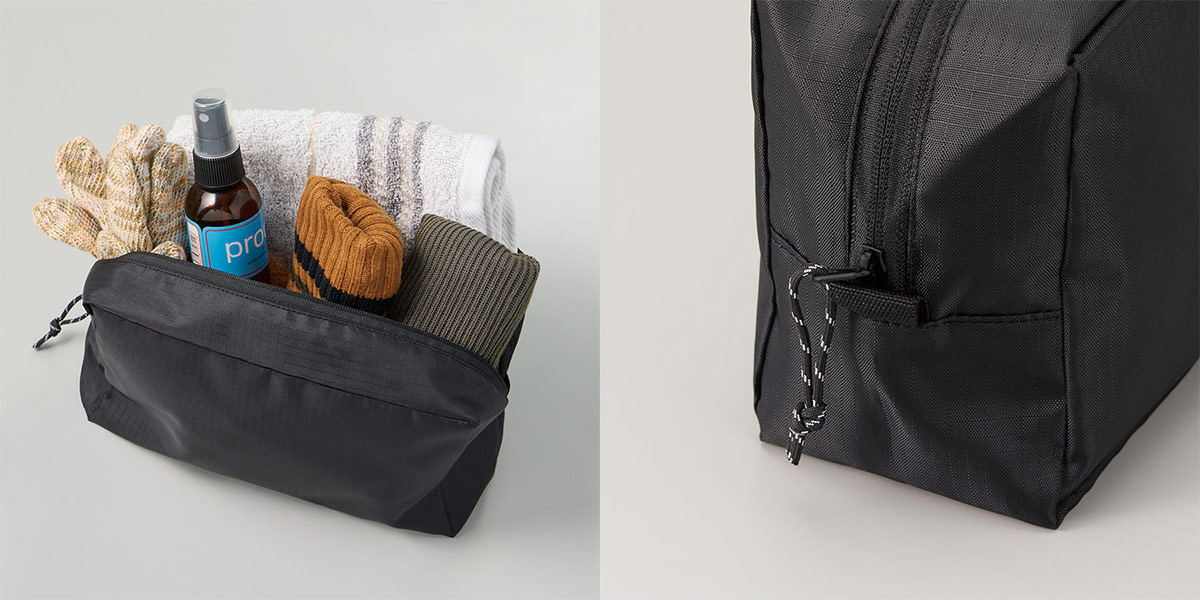 ポーチの利用シーン・サイドループ・ファスナー部分のアップ写真