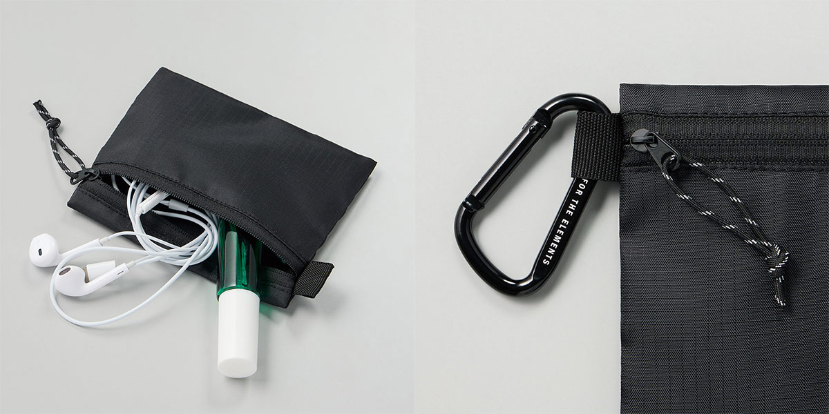 ポーチ収納例・ファスナーとサイドループ部分