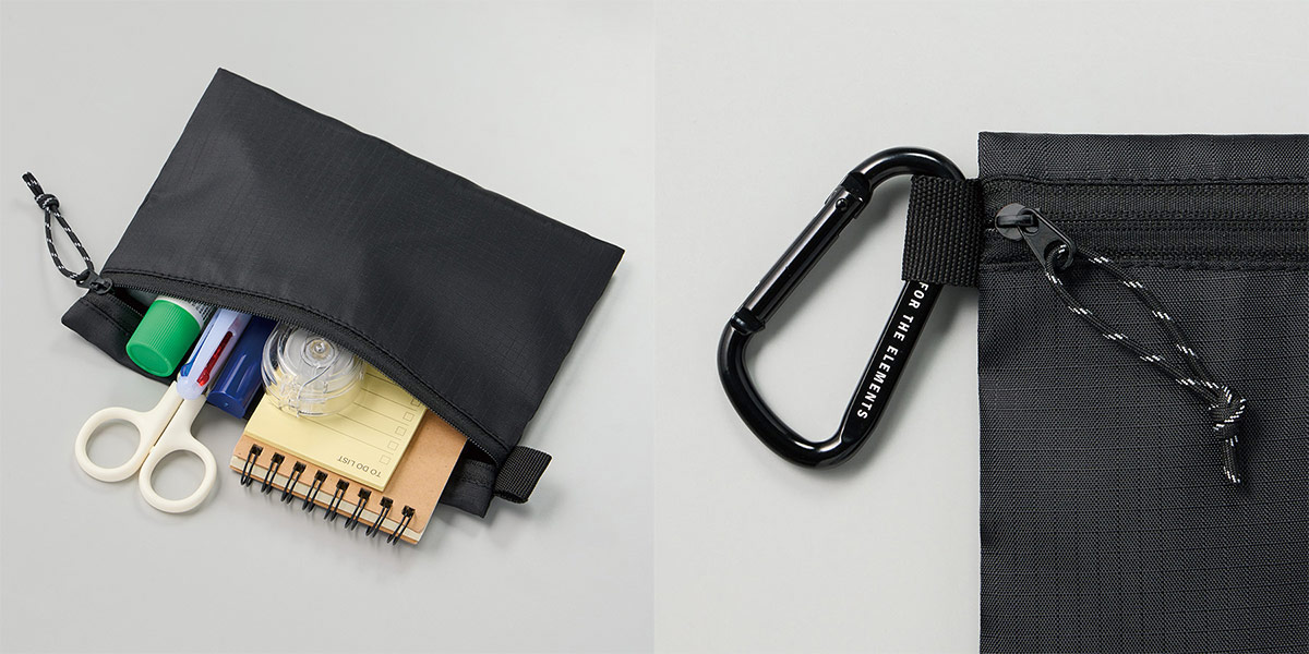 ポーチ収納例・ファスナーとサイドループ部分